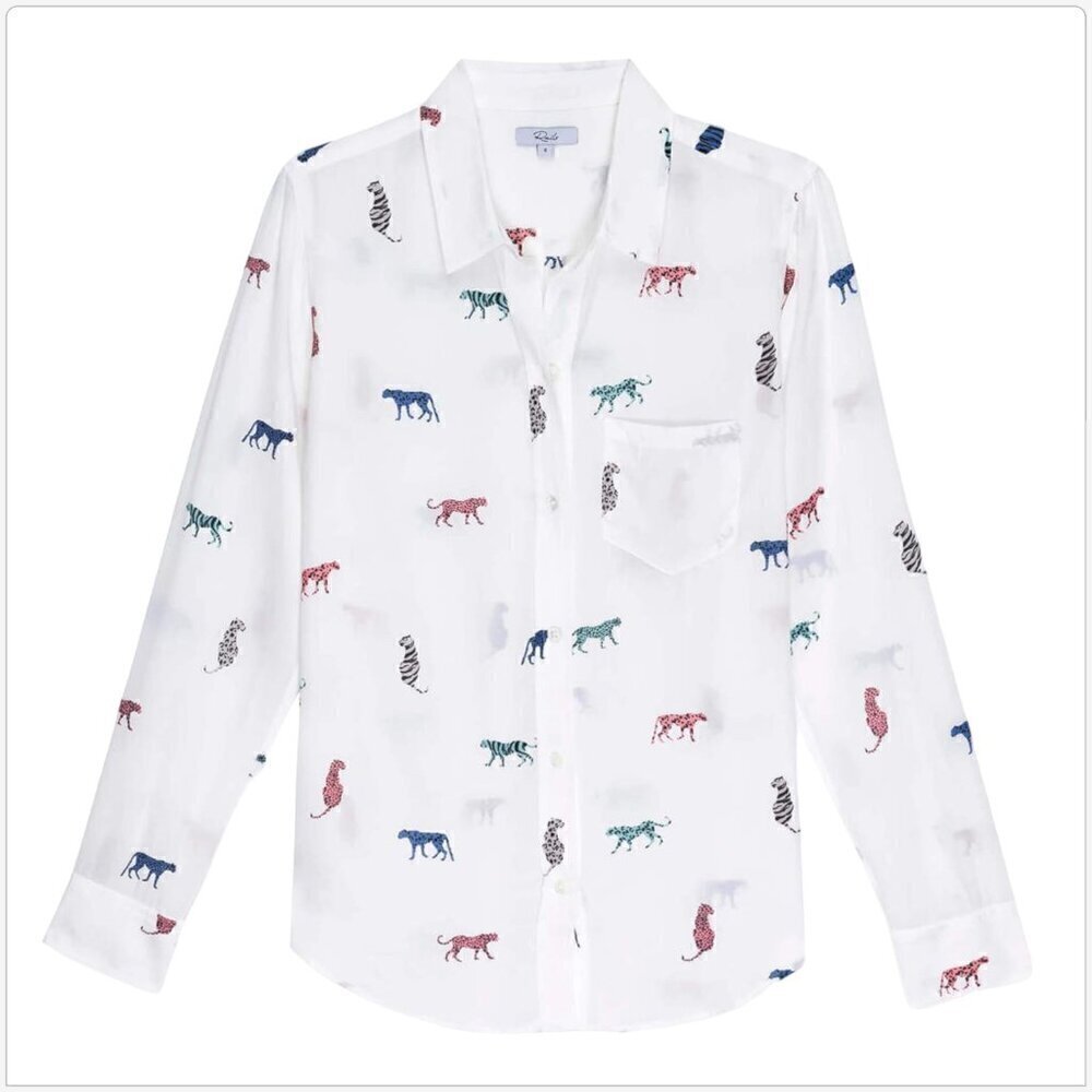 Rails Kathryn Multi Wild Cats Button Front Shirt Animal Print White NWT New XL - Picture 4 of 7